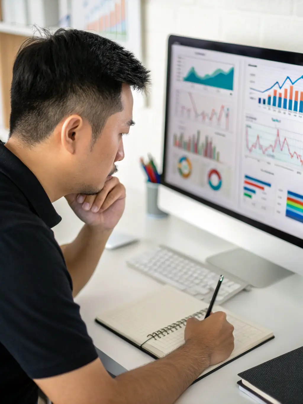 A graphic designer creating visually appealing infographics from data-heavy reports, demonstrating how complex information can be simplified for broader consumption.