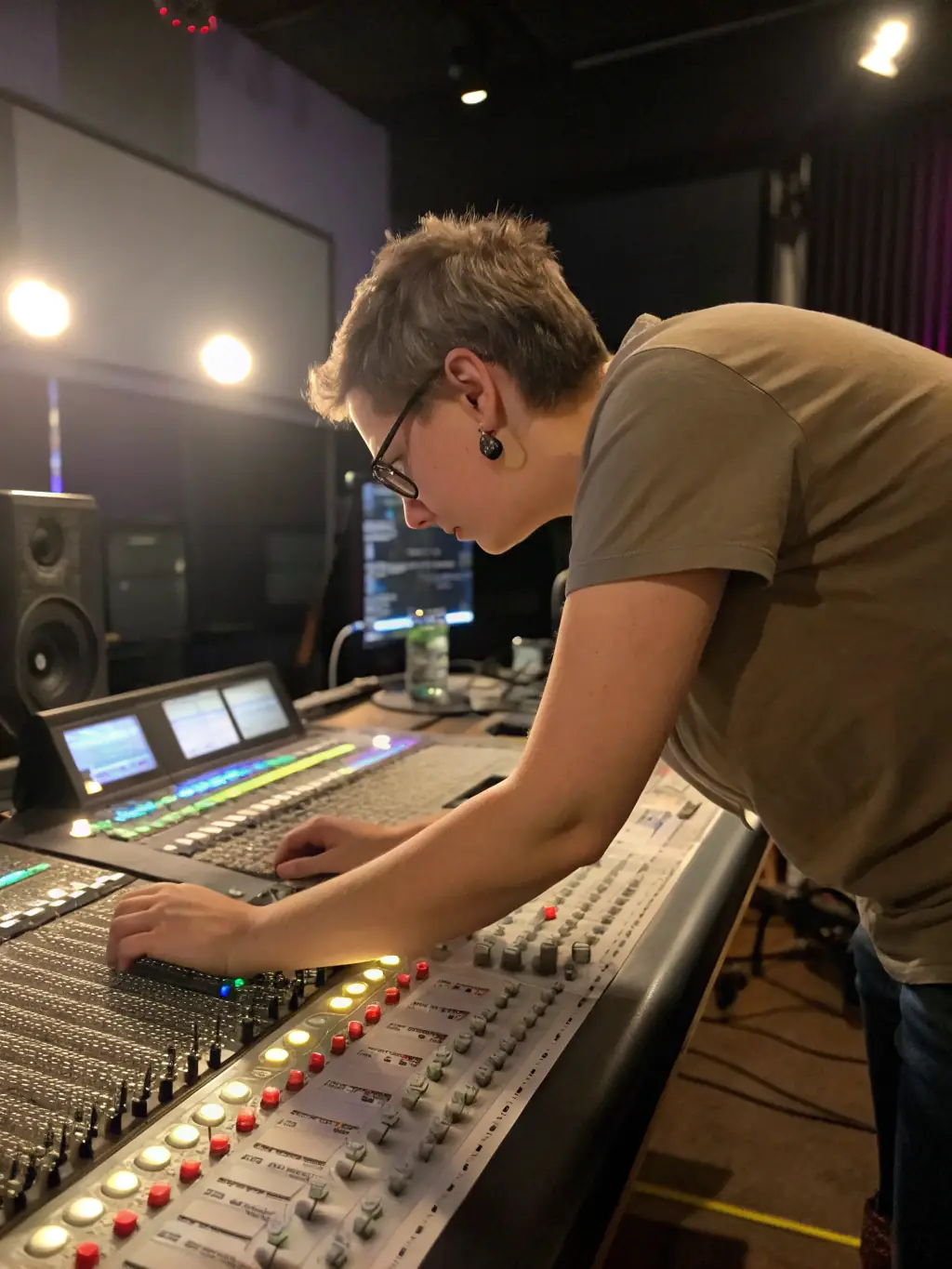 A sound engineer editing a podcast episode in a professional studio, highlighting the audio recording and editing services offered.