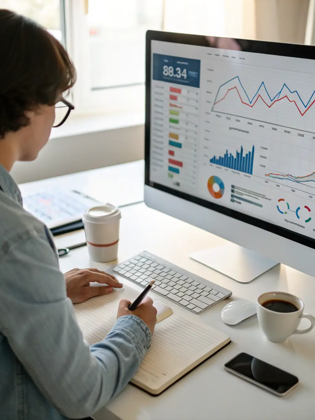 A person analyzing social media analytics on a laptop, with charts and graphs displayed on the screen. This image represents growth and optimization.